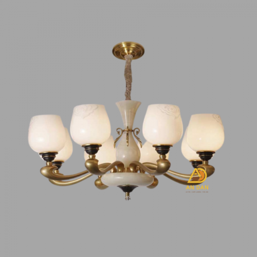 ĐÈN CHÙM ĐỒNG CHAO NGỌC TÂN CỔ ĐIỂN CAO CẤP 8 TAY 8255-8D